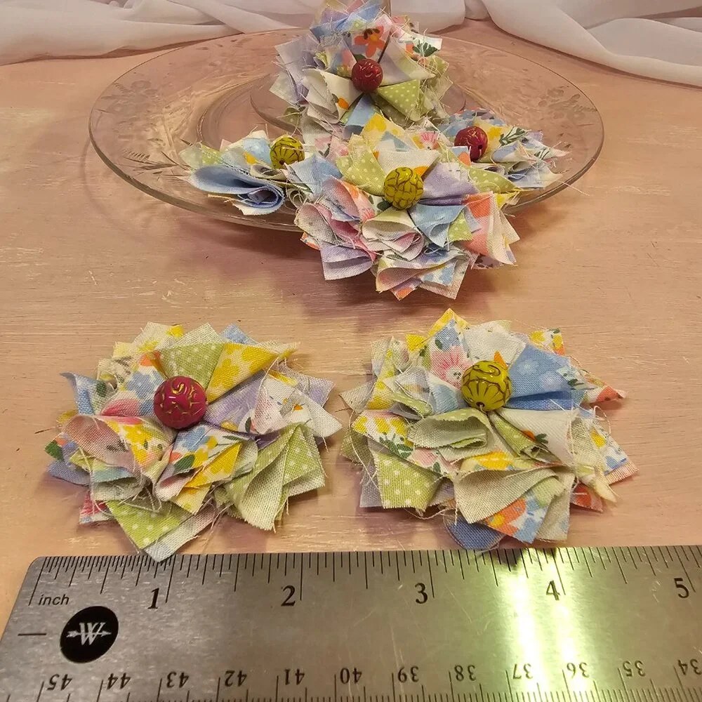 6pc Joyful Garden Fabric Shabby Pinwheel Flower Set, Bright & Colorful Pastels